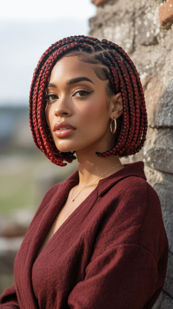 10 Red Bob Hairstyles for Black Women 8 Red Box Braids with Black Roots Bob