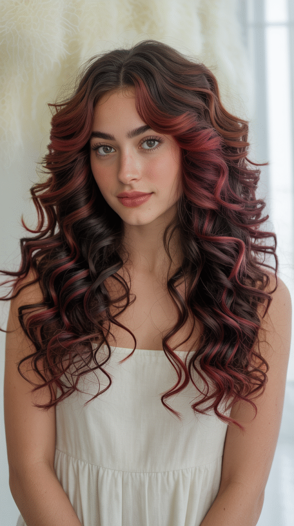 17 Cherry Cola Balayage Ideas 3 Rich Cherry Cola Curls on Dark Hair 1