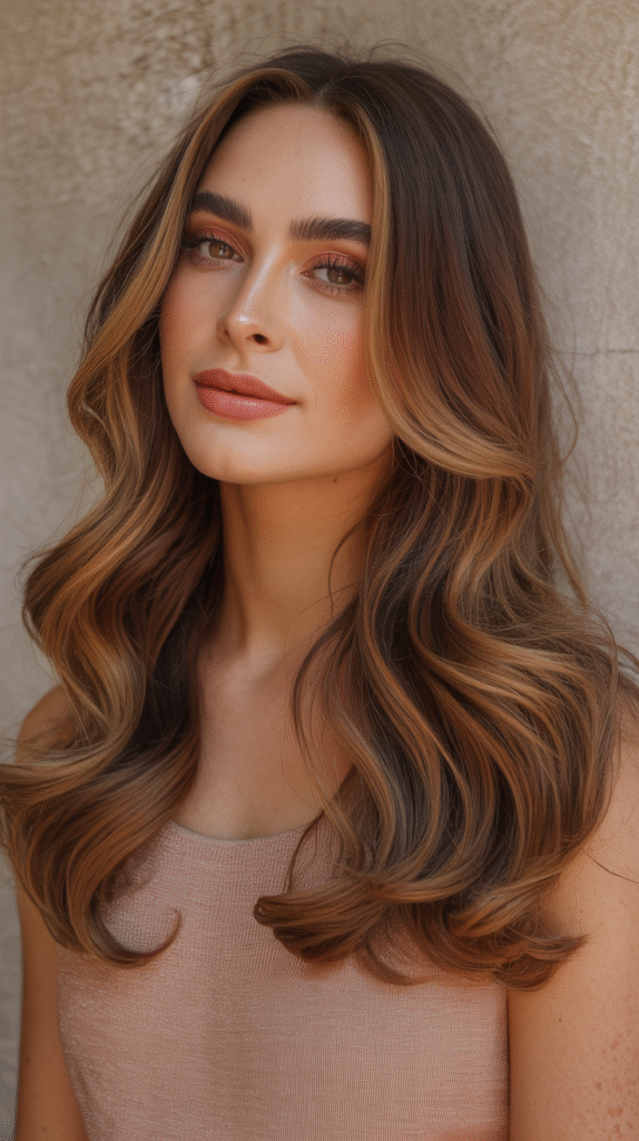 17 Honey Brown Balayage Ideas 3 Rich Honey Brown Balayage on Sleek Waves 1