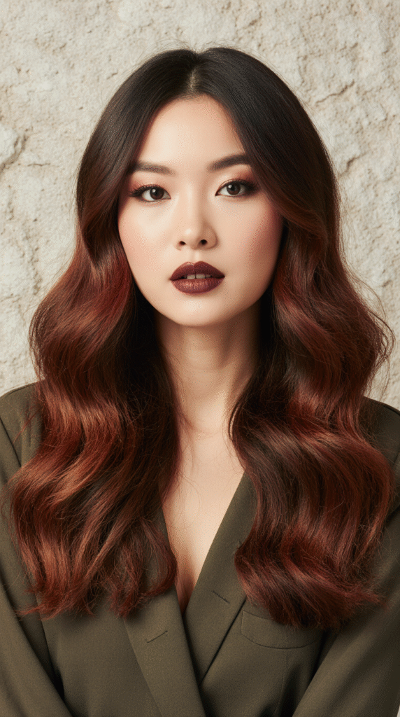 24 Winter Balayage Ideas for Brunettes 14 Rich Mahogany Balayage with Voluminous Curls