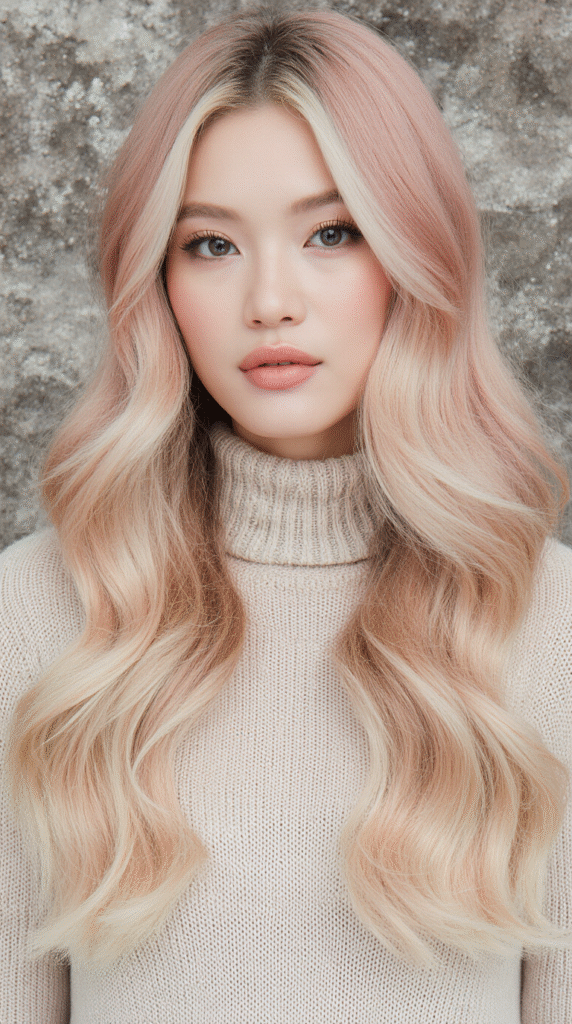 22 Winter Highlights for Blondes 22 Rose Gold Waves with Platinum Highlights