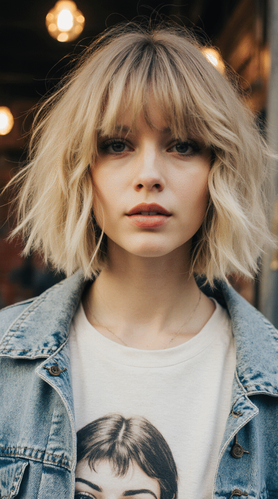 29 Modern Blonde Bob Hairstyles 12 Shaggy Blonde Bob with Wispy Bangs