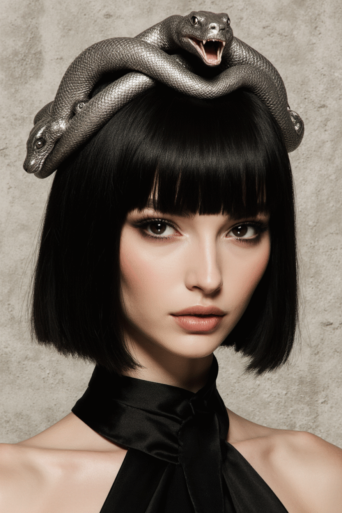 17 Medusa Hair Ideas 17 Short Bob with Silver Serpent Headband