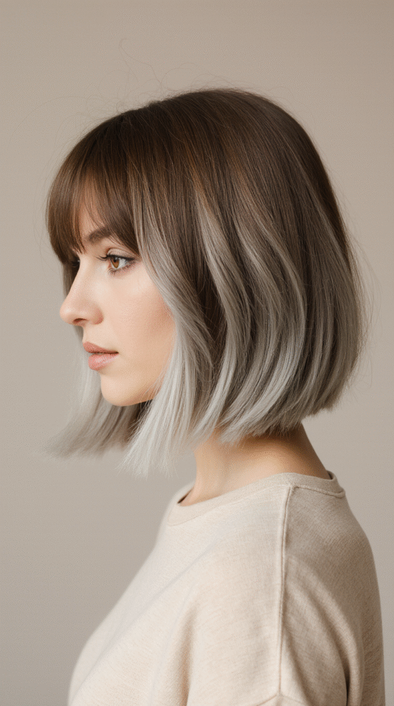 20 Chic Brown Hair with Silver Highlights Ideas 10 Short Brown Bob with Platinum Silver Ends