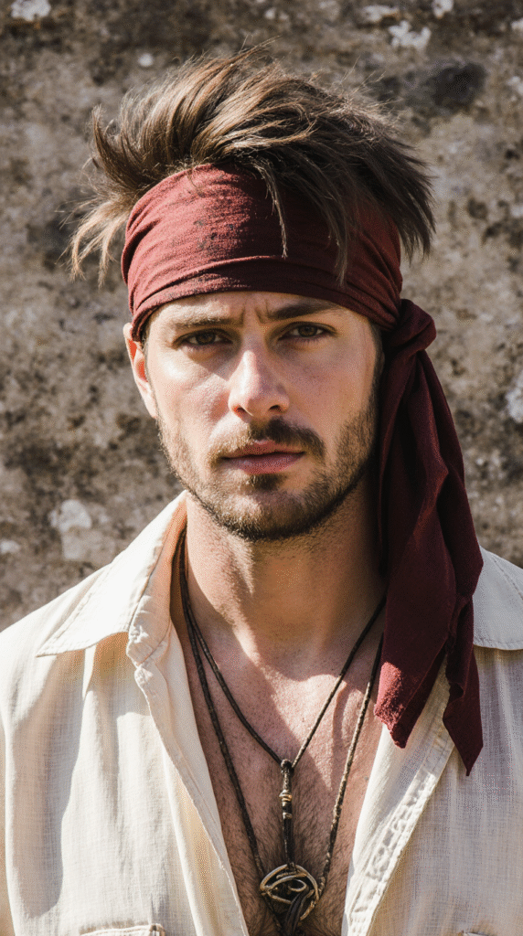 22 Pirate Hairstyles for Men 21 Short Hair Styled into Spikes with Bandana