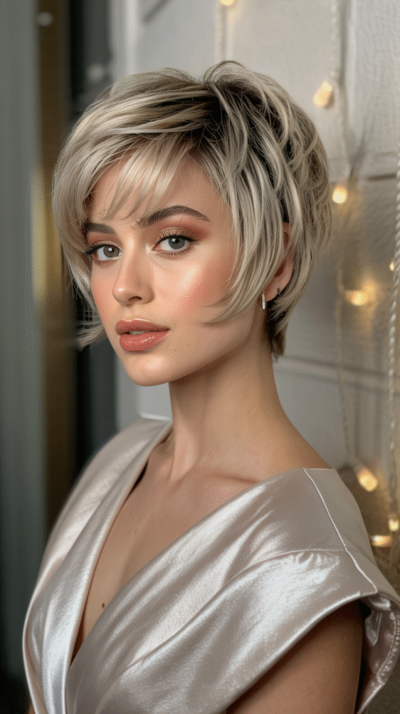 23 New Year’s Hairstyles for Short Hair 10 Short Layered Pixie with Side Swept Bangs