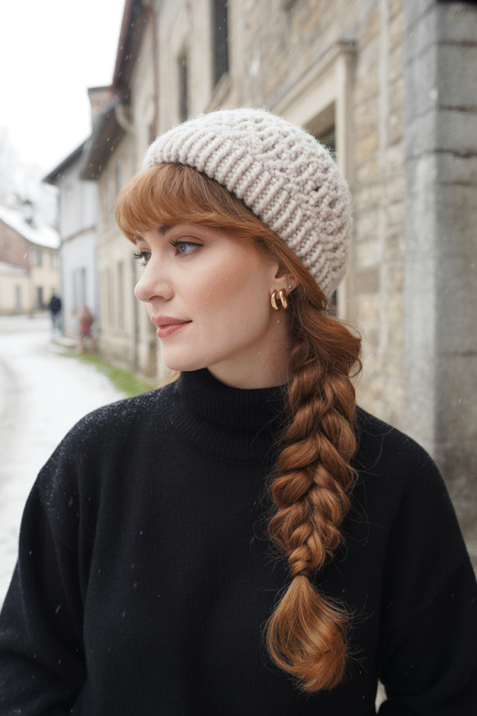 25 Mastering Beanie Hairstyles 16 Side Braid with a Beanie