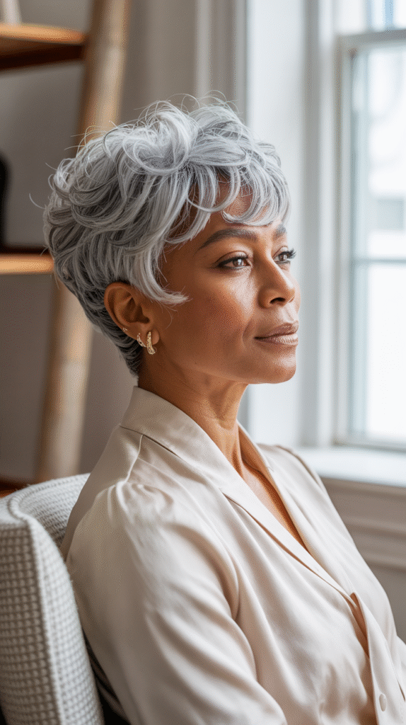20 Older Black Women Hairstyles for Over 50 12 Silver Tousled Pixie