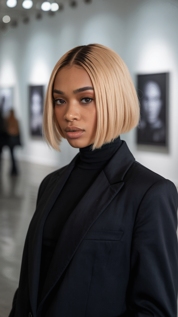 29 Modern Blonde Bob Hairstyles 13 Sleek Blonde Bob with Blunt Edges