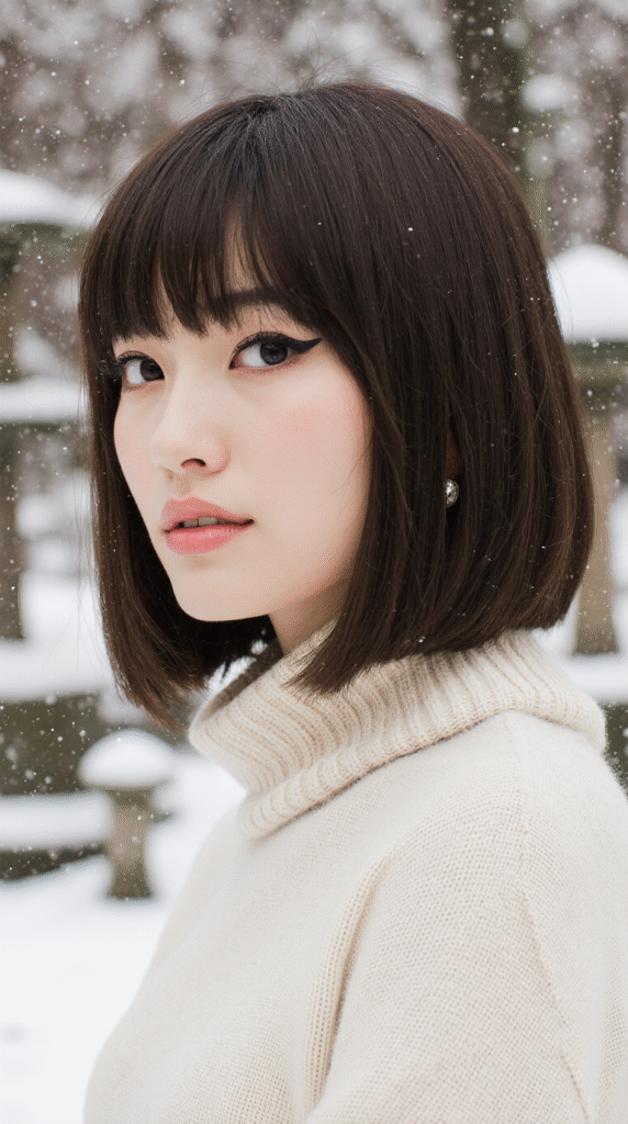 15 Lob Hairstyles for Thick Hair 15 Sleek Blunt Bob with Blunt Bangs 2