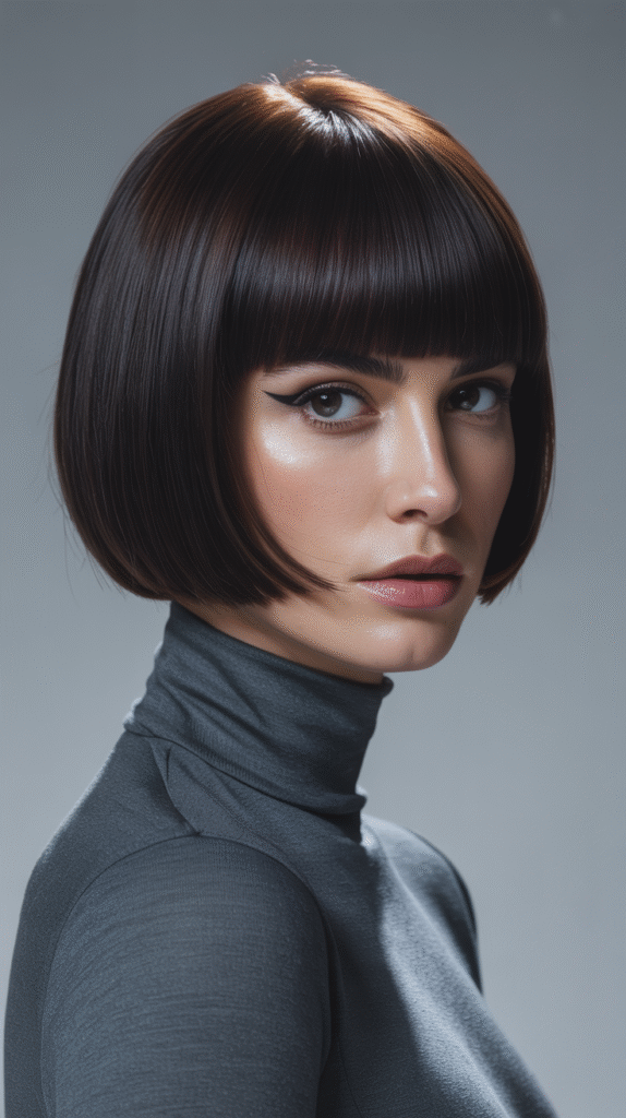 15 Chic Bob Hairstyles with Bangs 3 Sleek Classic Bob with Blunt Bangs 1