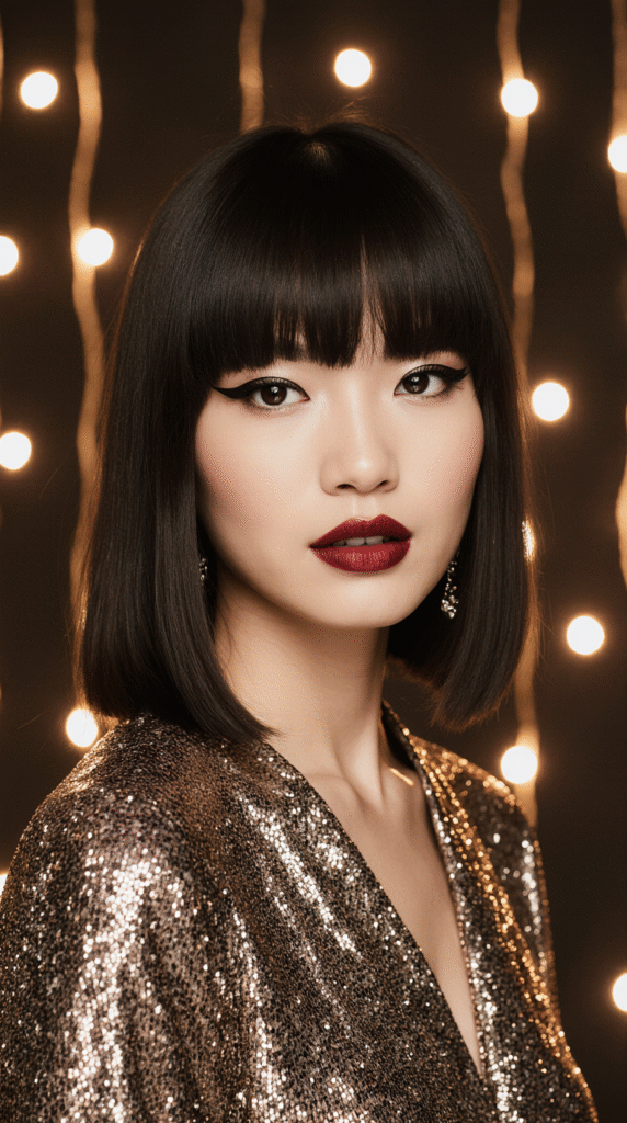 23 New Year’s Hairstyles for Short Hair 3 Sleek Classic Bob with Blunt Bangs