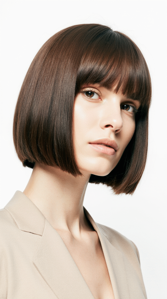 17 Trendy Brown Bob Hairstyles 3 Sleek Classic Bob with Blunt Ends
