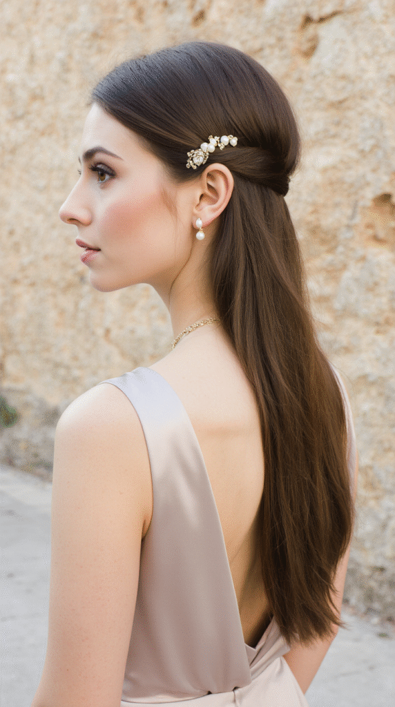23 Formal Hairstyles for Long Hair 7 Sleek Half Up Hair with Long Flowing Locks