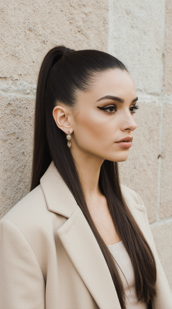 21 Sleek Ponytail Hairstyles 22 Sleek Half Up Half Down Ponytail