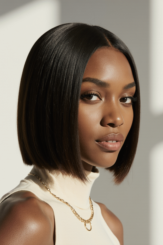 15 Straight Hairstyles for Black Women 2 Sleek Middle Parted Straight Bob