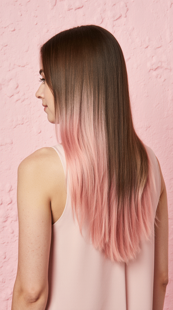 16 Pretty Pink Highlights in Brown Hair 17 Sleek Pink Ombre on Straight Hair
