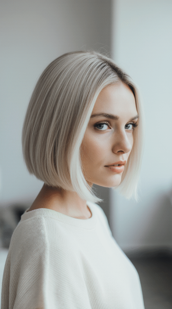 29 Modern Blonde Bob Hairstyles 3 Sleek Platinum Blonde Bob with Side Part