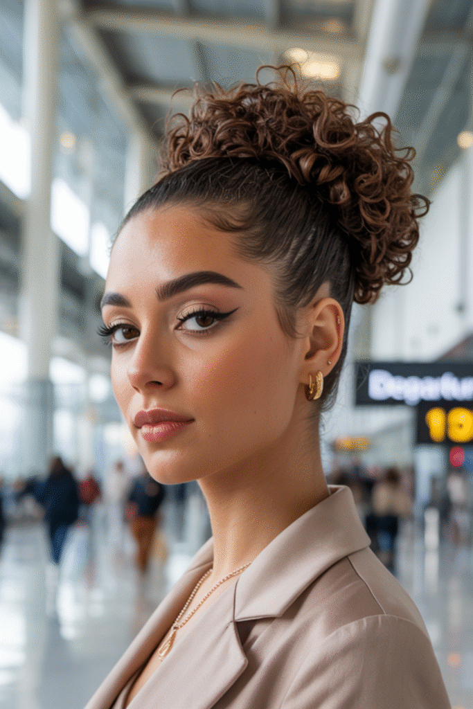 17 Airport Hairstyles for Curly Hair 6 Sleek Professional Updo for Business Travel