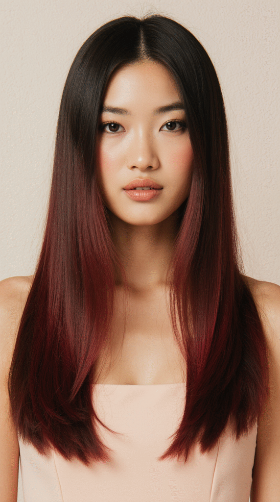 17 Cherry Cola Balayage Ideas 10 Sleek Straight with Hints of Cherry Cola