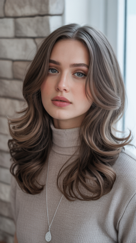 19 Winter Highlights for Brown Hair 2 Smoky Ash Brown Waves 1