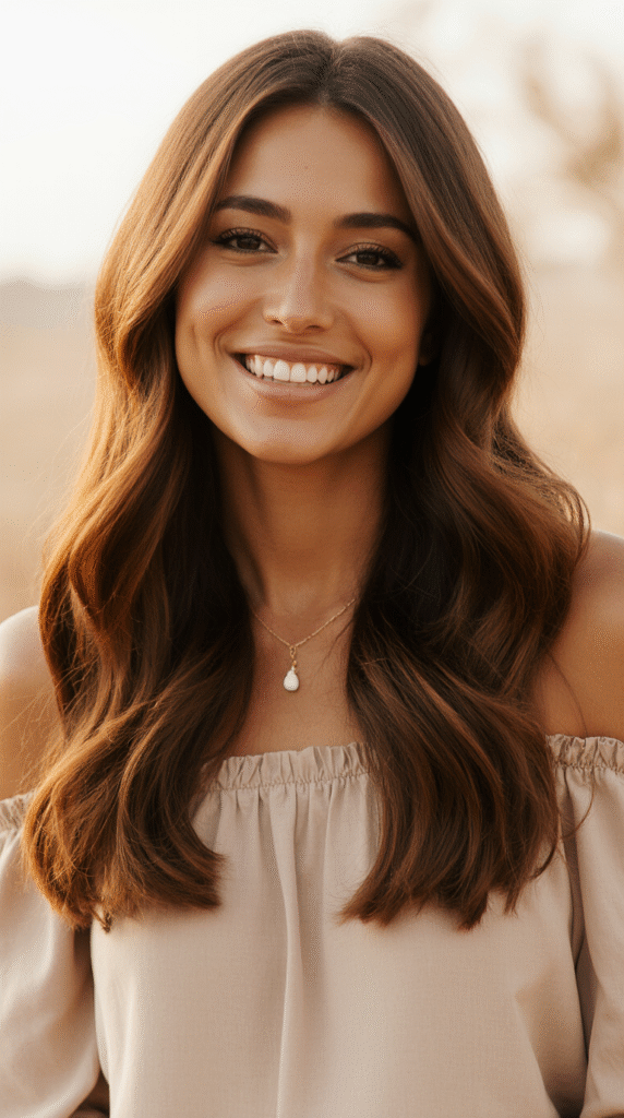 22 Flattering Hair Color Ideas for Brown Skin 2 Soft Auburn Waves with Natural Flow