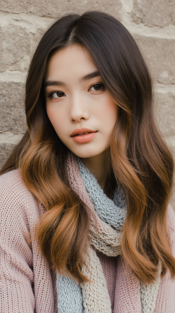 17 Dark Caramel Balayage Ideas: 13 Soft Caramel Balayage on Medium Length Waves