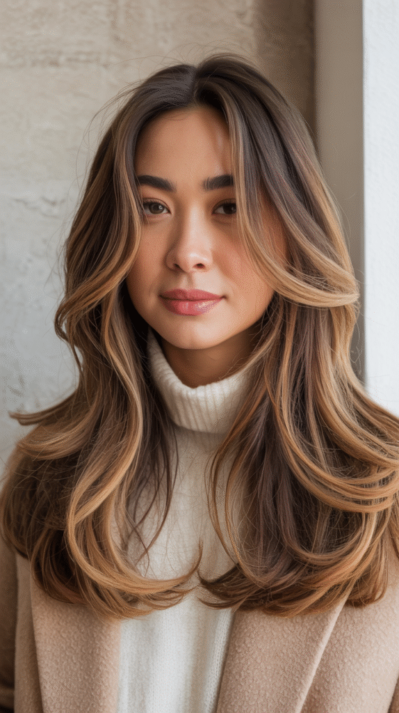 17 Honey Brown Balayage Ideas 2 Soft Honey Brown Balayage on Long Layers 1