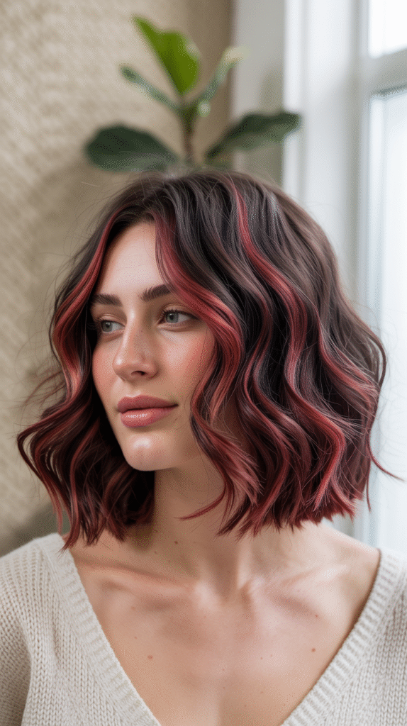 17 Cherry Cola Balayage Ideas 11 Soft Wavy Bob with Cherry Cola Highlights