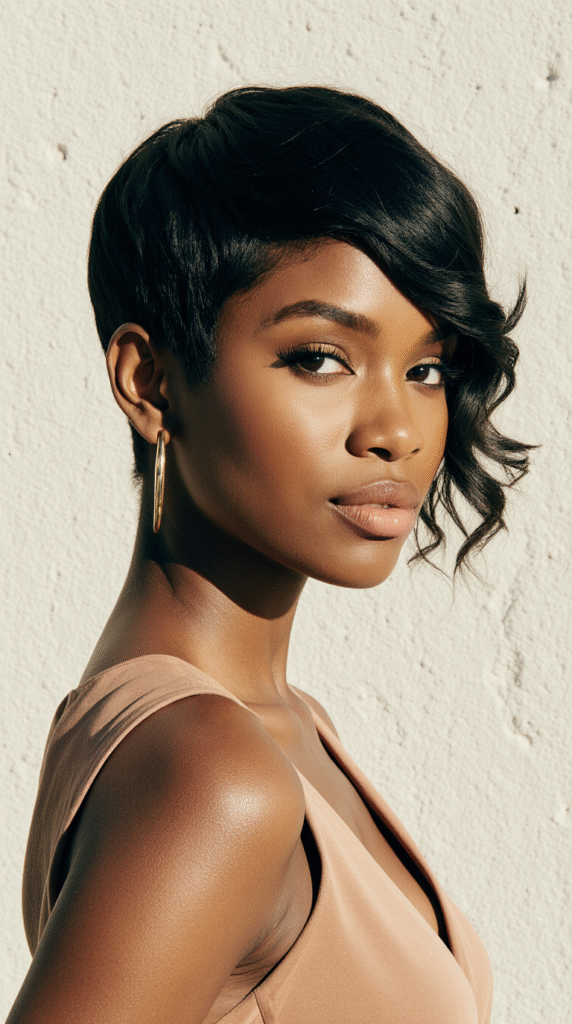 15 Trendy Pixie Hairstyles for Black Women 8 Soft Wavy Pixie with Side Part