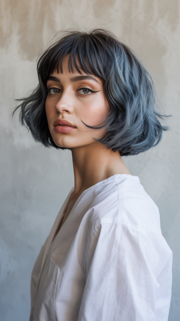 15 Chic Bob Hairstyles with Bangs 14 Softly Textured Bob with Blunt Fringe