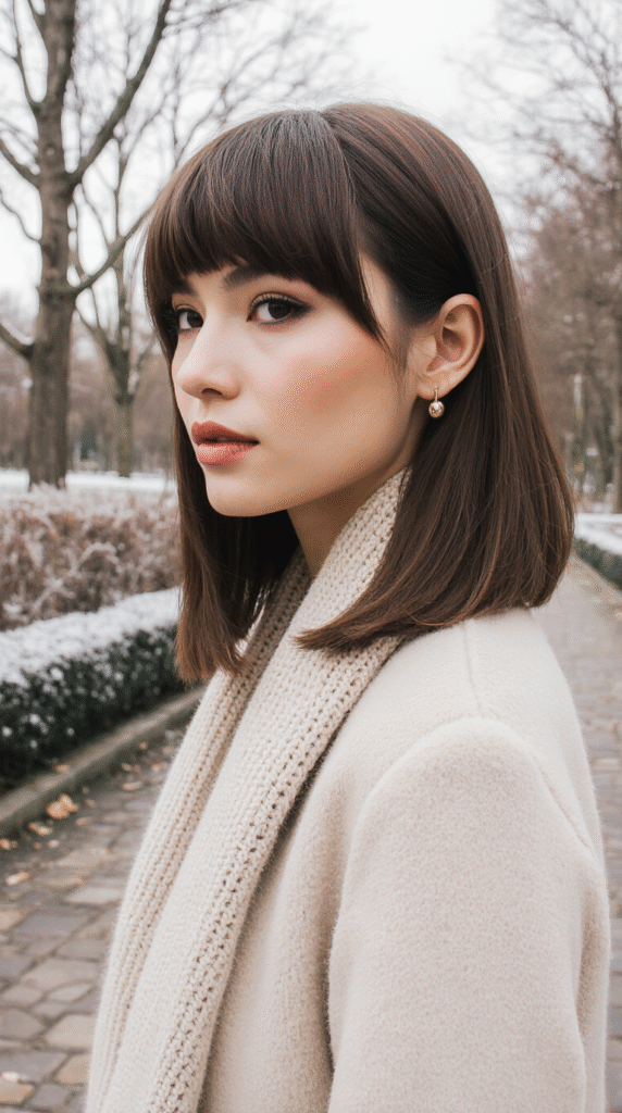15 Lob Hairstyles for Thick Hair 16 Straight Lob with Wispy Bangs 3