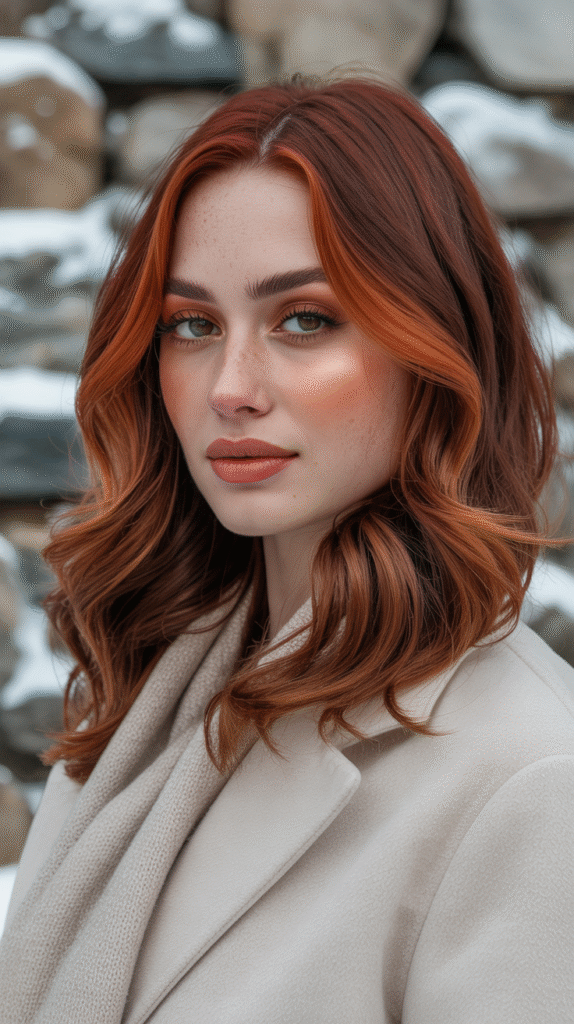 17 Red Copper Balayage Ideas 7 Subtle Copper Touches on Wavy Layers
