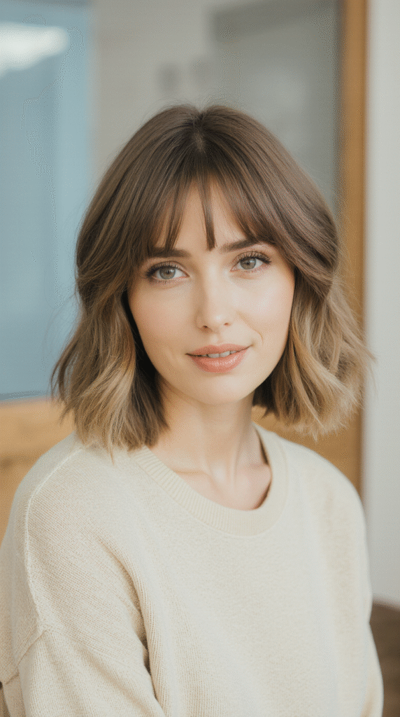 15 Chic Bob Hairstyles with Bangs 2 Subtle Waves Bob with Wispy Bangs