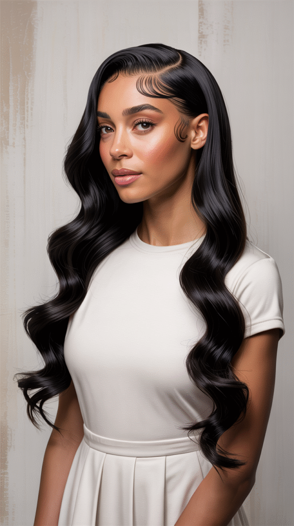 15 Straight Hairstyles for Black Women 14 Super Sleek Middle Part with Laid Edges