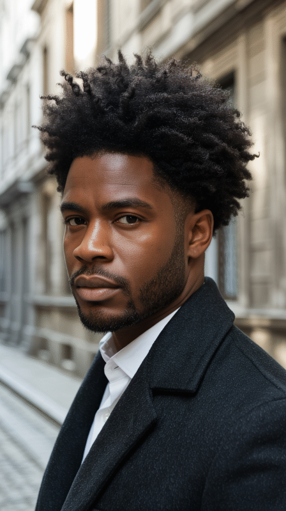 18 Curly Hairstyles for Men with Fade 14 Textured Afro with Taper Fade
