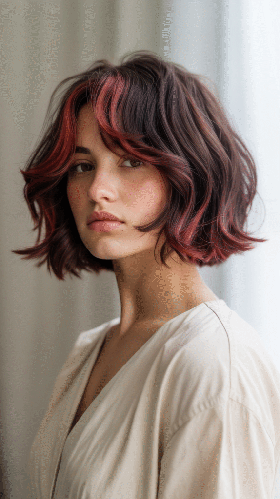 17 Cherry Cola Balayage Ideas 12 Textured Cherry Cola Bob with Wispy Bangs