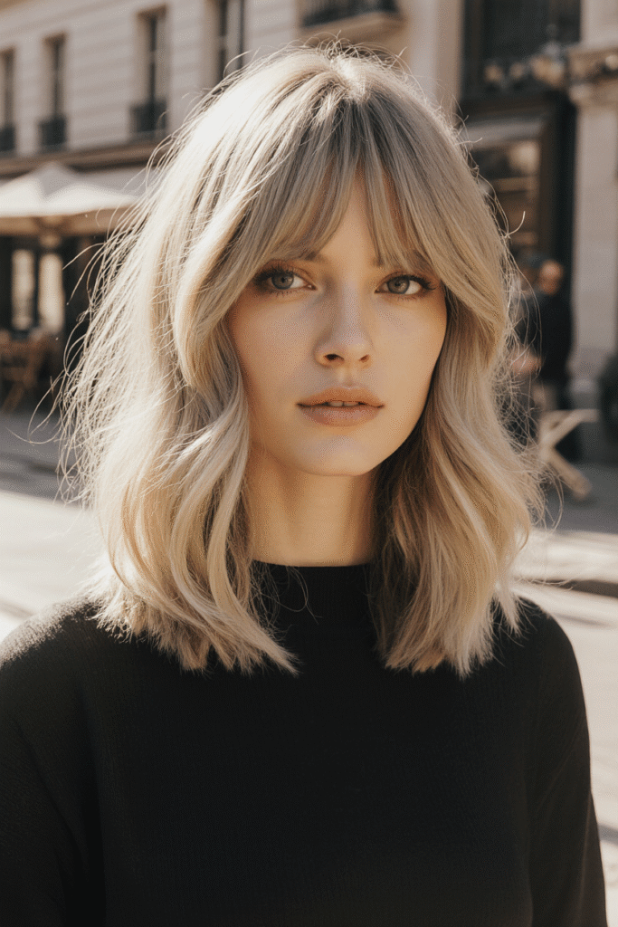 19 Flawless Fine Hair with Bangs Hairstyles 17 Textured Lob with Curtain Bangs