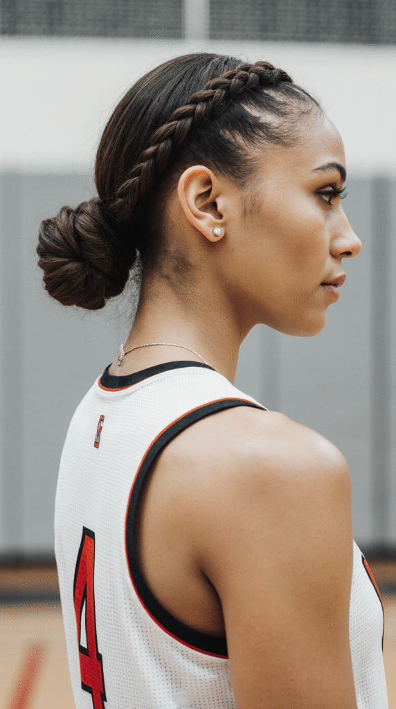 30 Top Basketball Hairstyles 5 Textured Low Bun with Braided Crown