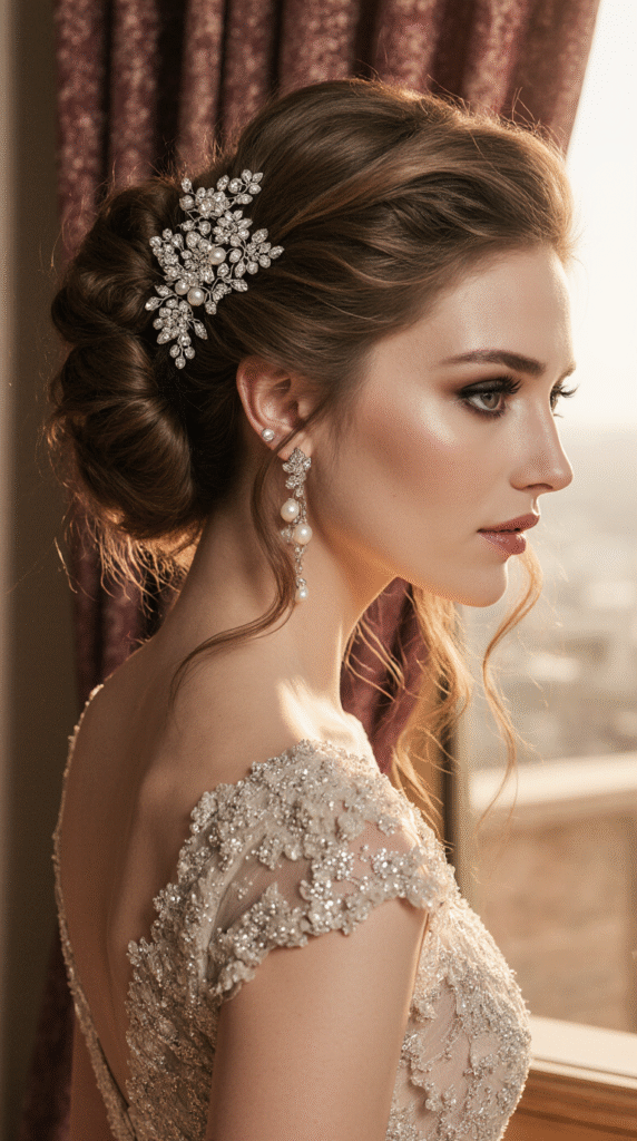 23 Formal Hairstyles for Long Hair 3 Textured Updo with Embellished Hairpiece
