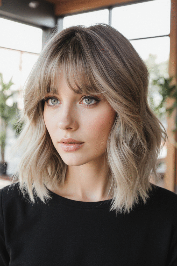 19 Flawless Fine Hair with Bangs Hairstyles 6 Textured Wavy Bob with Choppy Bangs