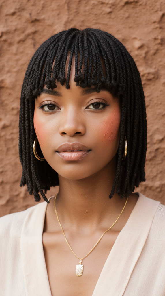 15 Thin Locs Hairstyles 11 Thin Locs Bob with Wispy Bangs