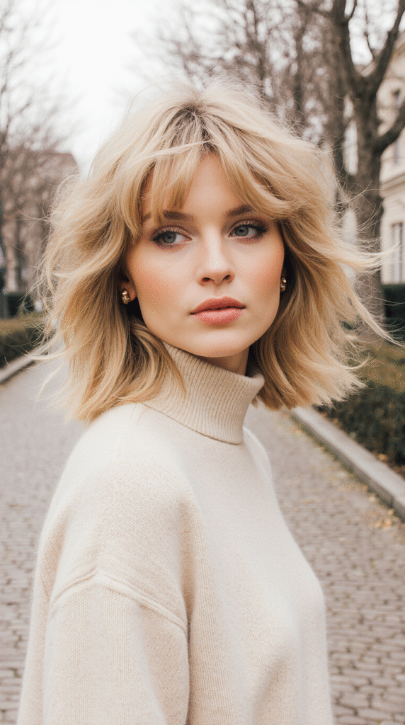 15 Lob Hairstyles for Thick Hair 3 Tousled Blonde Lob with Windswept Bangs