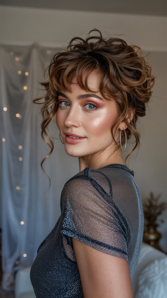 23 New Year’s Hairstyles for Short Hair 8 Tousled Curls with Bangs
