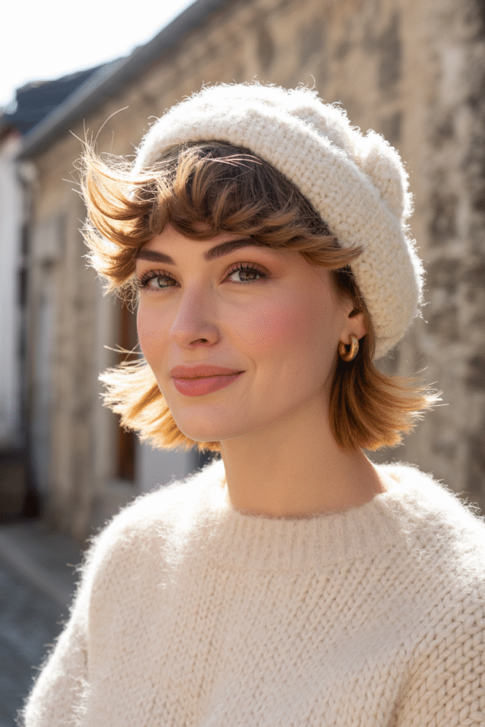 25 Mastering Beanie Hairstyles 14 Tousled Shag with a Beanie