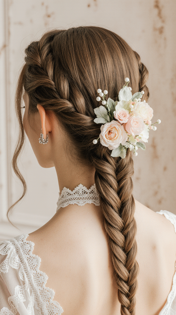 19 Fairy Hairstyles 18 Twisted Crown with a Centerpiece Floral Ornament