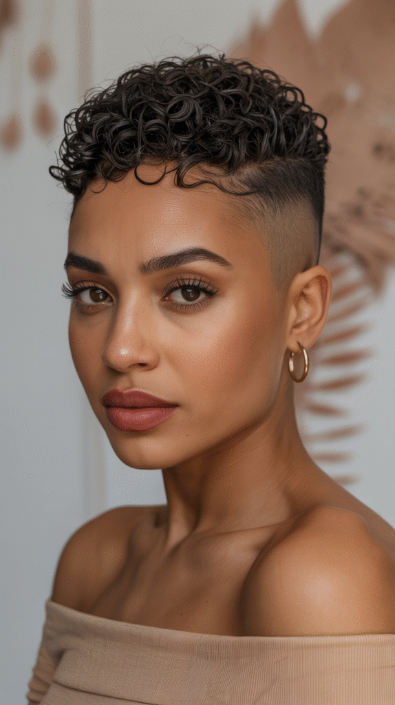 15 Trendy Pixie Hairstyles for Black Women 11 Ultra Short Fade with Defined Curls