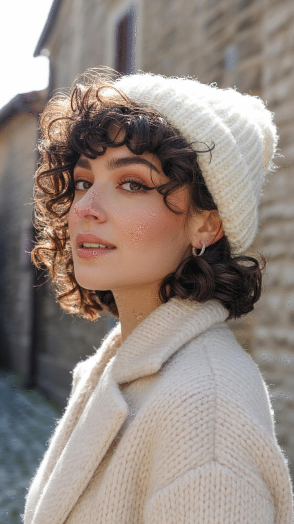 25 Mastering Beanie Hairstyles 5 Voluminous Curly Hair with a Beanie
