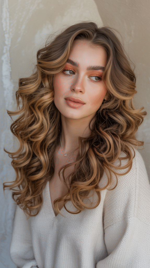 17 Honey Brown Balayage Ideas 12 Voluminous Curly Honey Brown Balayage