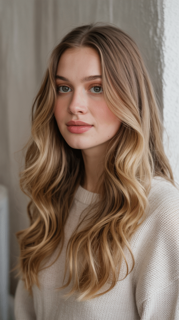 Warm Blonde Balayage on Natural Waves